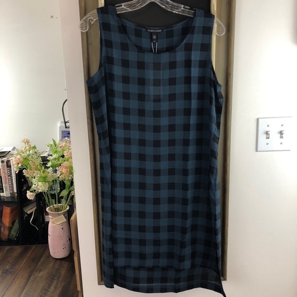 Eileen Fisher Silk Buffalo Check Print Tunic Top Size Small - Picture 4 of 8